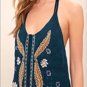 O’Neill Teal Blue Embroidered Halter Dress